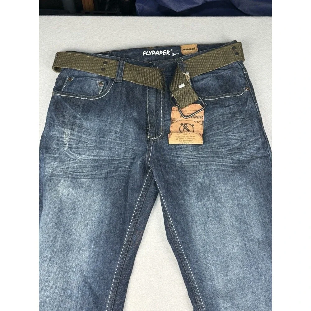 Flypaper Jeans Mens 32x34 Blue BootCut Fit Whiskered Wash Denim NWT Western